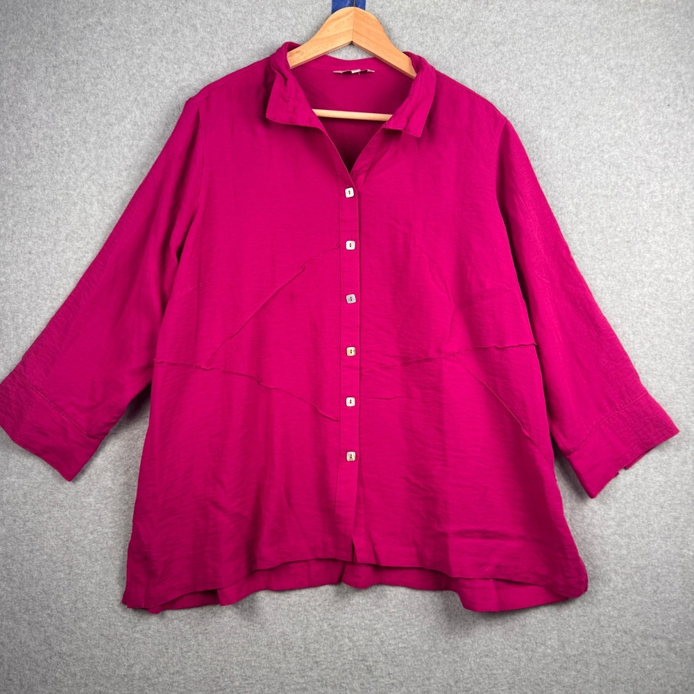 John Mark Top Womens 1X Magenta Pink Button Blouse Artsy Lagenlook Art to Wear